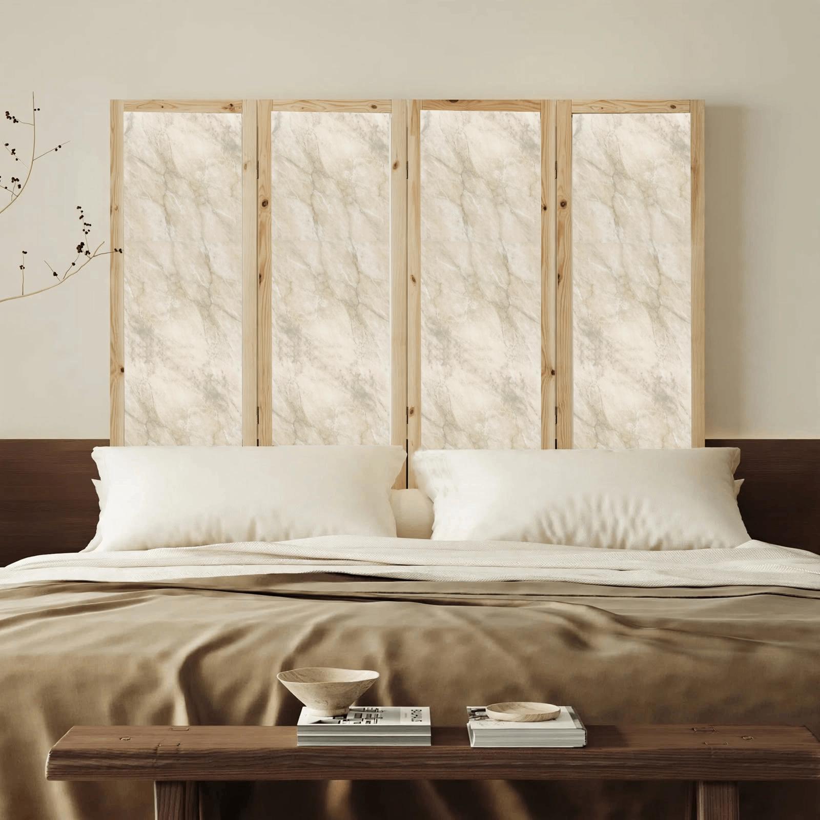 Partition Room Divider - 4-Panel Beige-and-Grey Finish Folding Screen Room Divider, photo 4