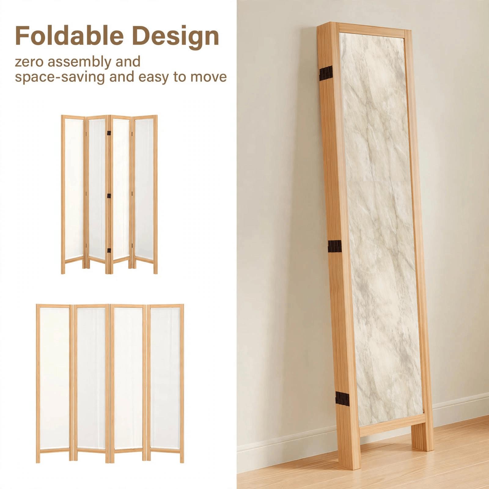 Partition Room Divider - 4-Panel Beige-and-Grey Finish Folding Screen Room Divider, photo 5