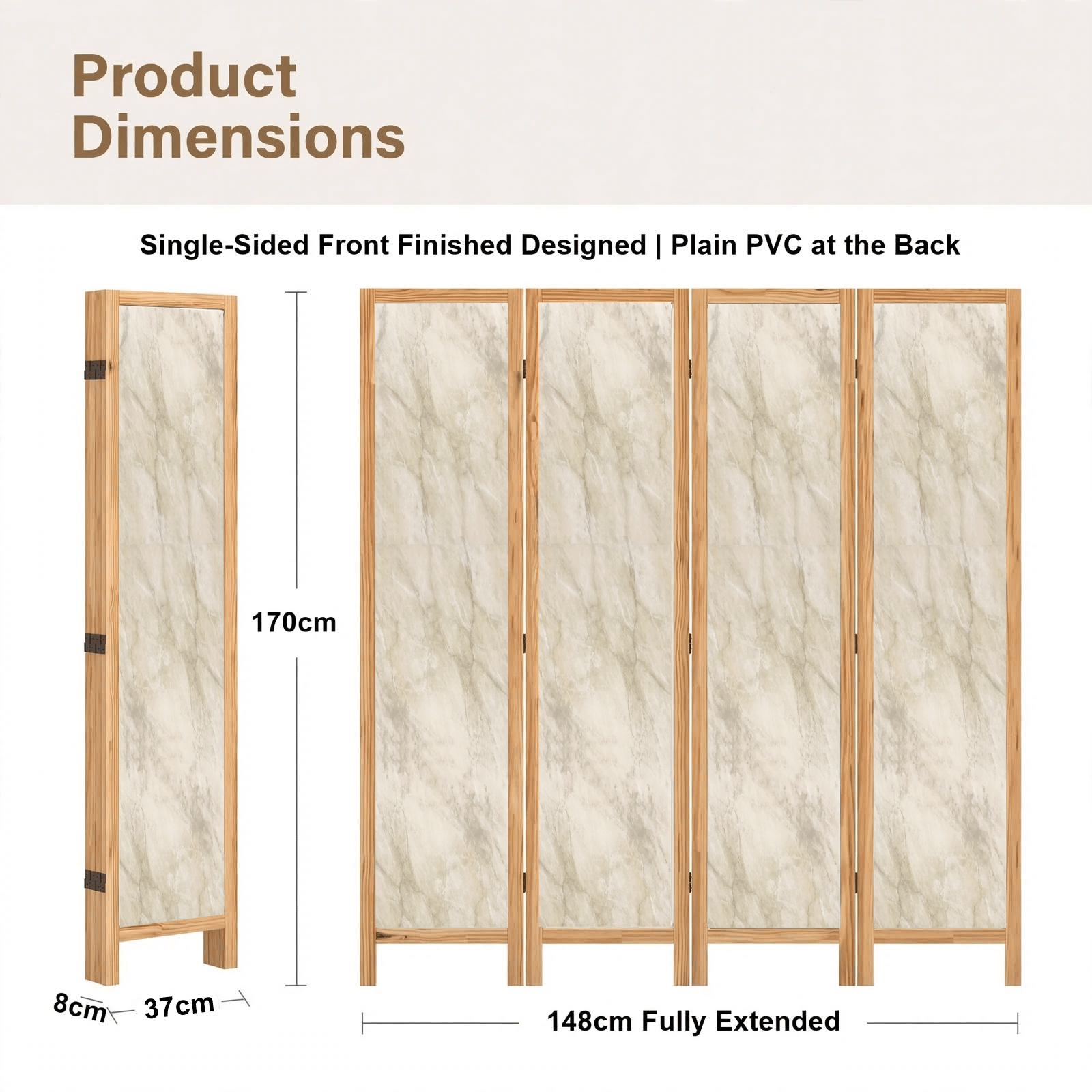 Partition Room Divider - 4-Panel Beige-and-Grey Finish Folding Screen Room Divider, photo 6