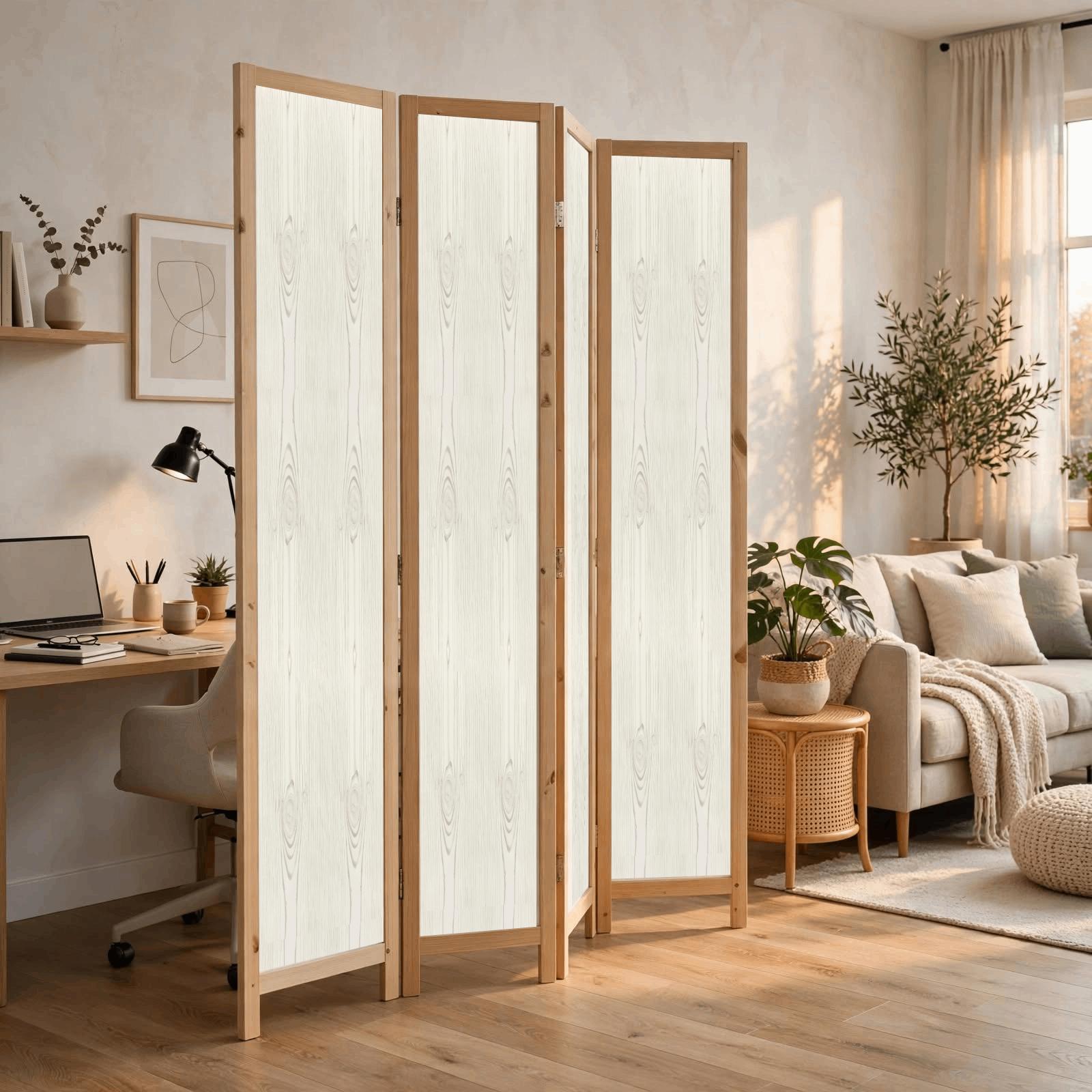 Partition Room Divider - 4-Panel Light Woodgrain Finish Folding Screen Room Divider, photo 3