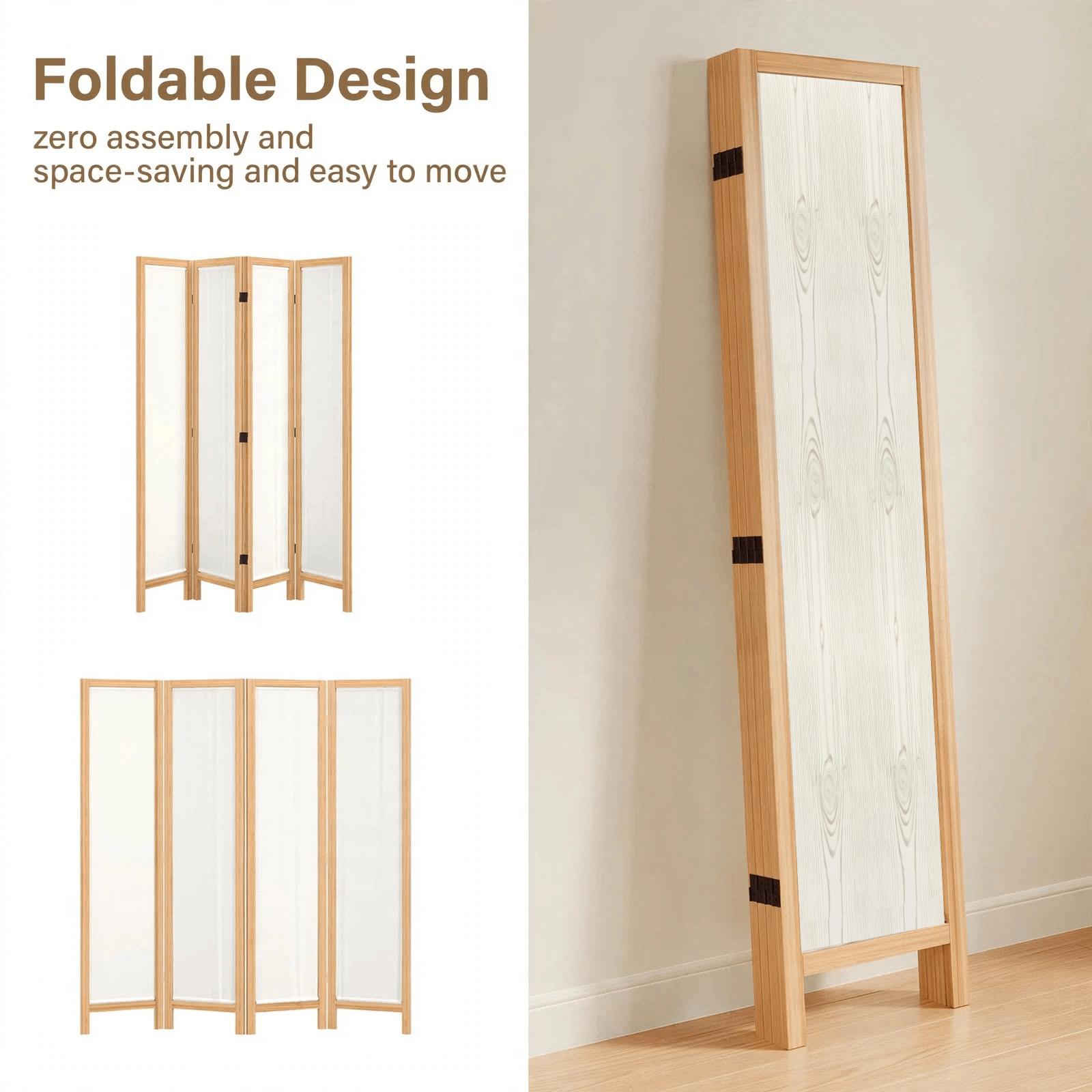Partition Room Divider - 4-Panel Light Woodgrain Finish Folding Screen Room Divider, photo 5