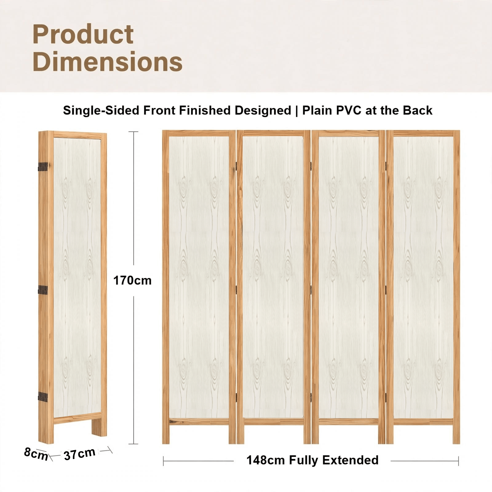 Partition Room Divider - 4-Panel Light Woodgrain Finish Folding Screen Room Divider, photo 6