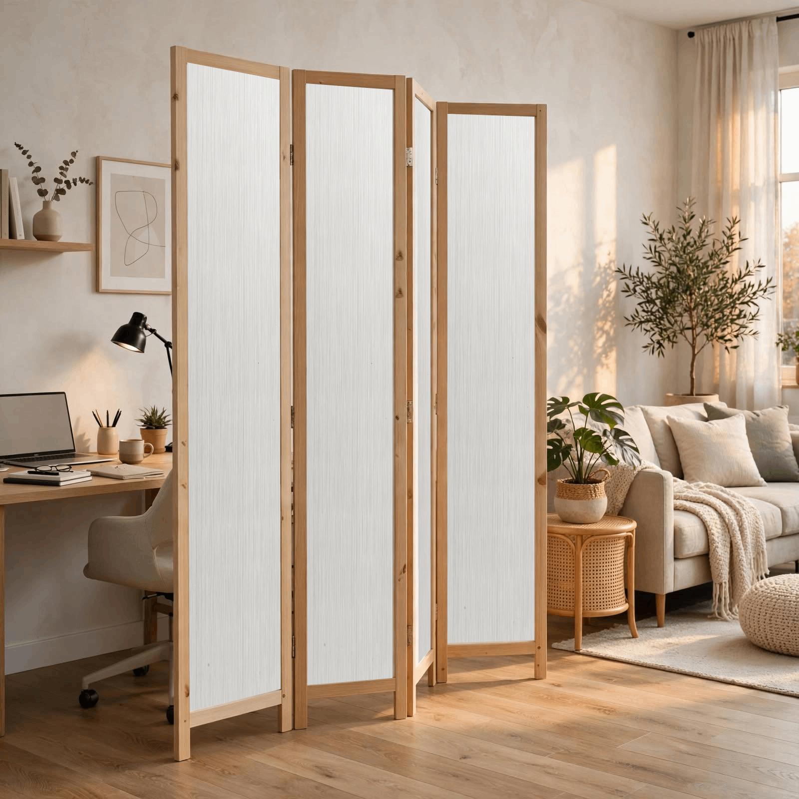 Partition Room Divider - 4-Panel Folding Screen Room Divider (Grey Stripe Finish), photo 3