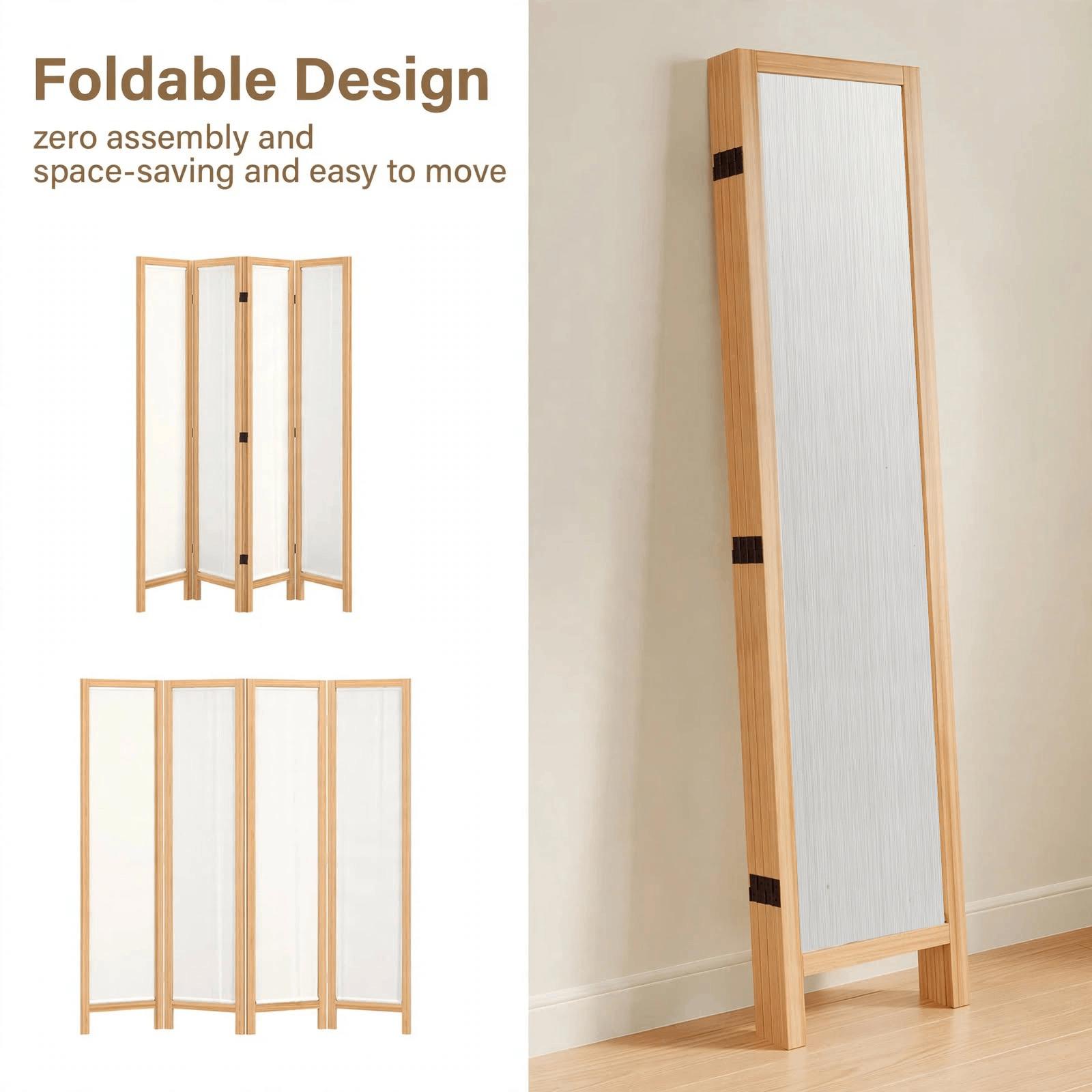Partition Room Divider - 4-Panel Folding Screen Room Divider (Grey Stripe Finish), photo 5