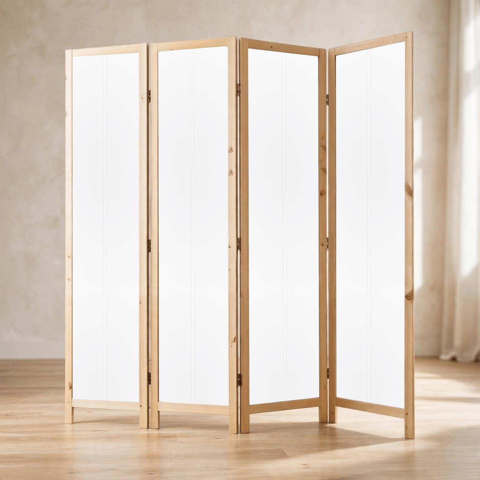 Partition Room Divider - 4-Panel Folding Screen Room Divider (White Grooved Finish), photo 1