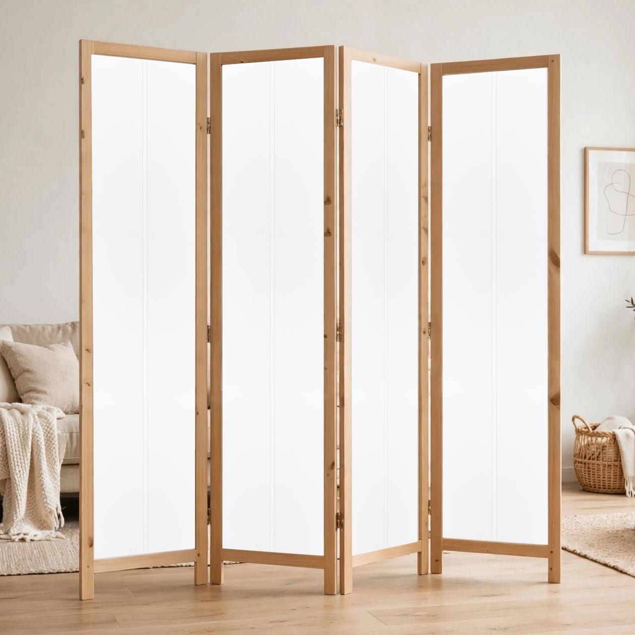 Partition Room Divider - 4-Panel Folding Screen Room Divider (White Grooved Finish), photo 2