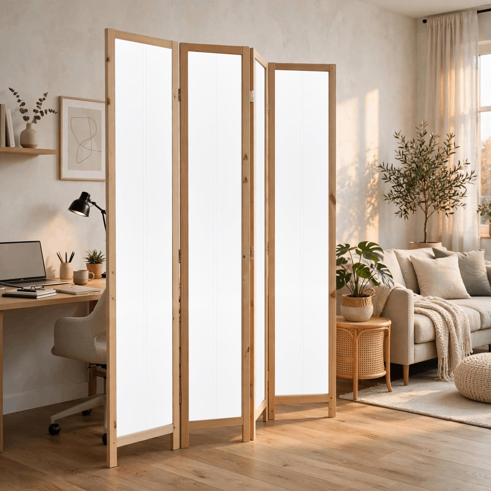 Partition Room Divider - 4-Panel Folding Screen Room Divider (White Grooved Finish), photo 3