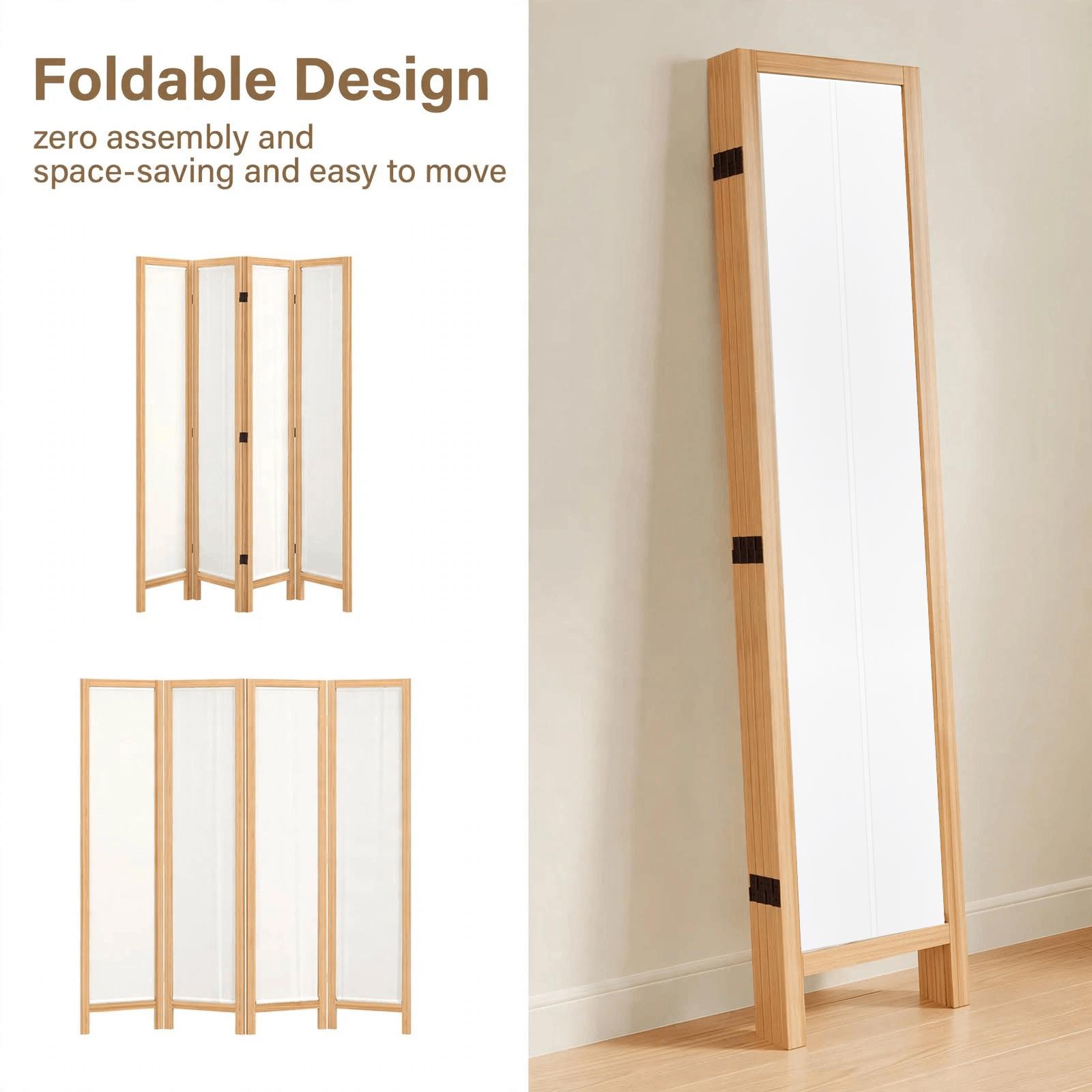 Partition Room Divider - 4-Panel Folding Screen Room Divider (White Grooved Finish), photo 5