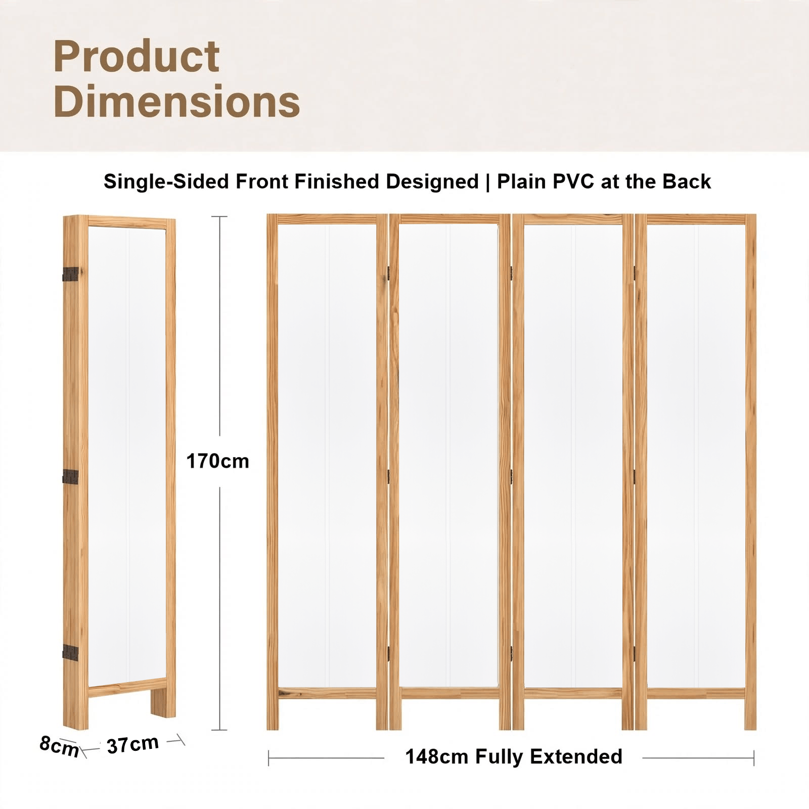 Partition Room Divider - 4-Panel Folding Screen Room Divider (White Grooved Finish), photo 6