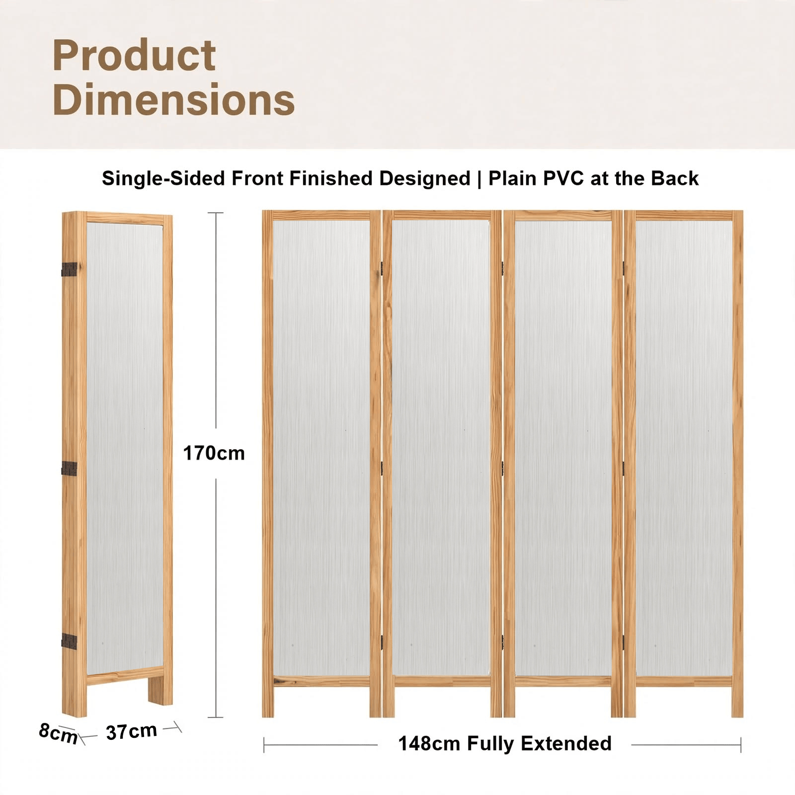 Partition Room Divider - 4-Panel Folding Screen Room Divider (Grey Stripe Finish), photo 7