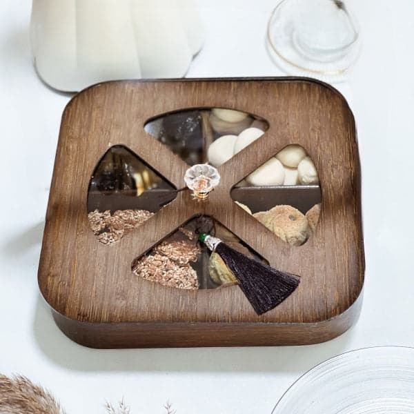 Multifunction Eco-Friendly 4-Section Bamboo Dry Fruit Snack Storage Box with Lid, photo 1