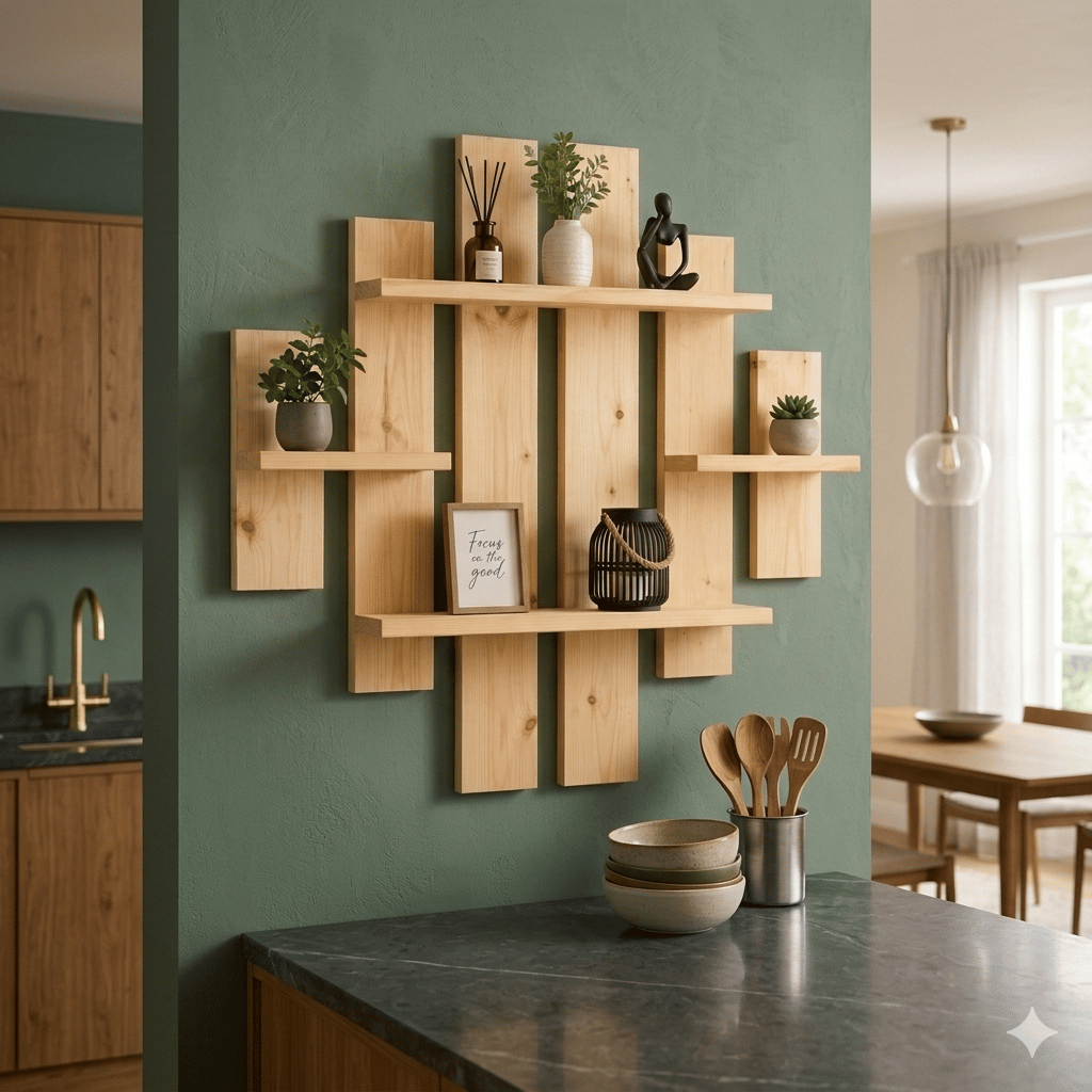 Multi-Tier Wall Mounted Wooden Modern Floating Wall Shelf for Plants, Books, Photo Frames and Home Décor, photo 3