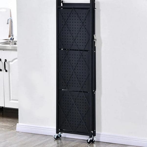 Collapsible Storage Cart - Wheeled 4 Tier Steel Collapsible Utility Cart in Black, photo 6