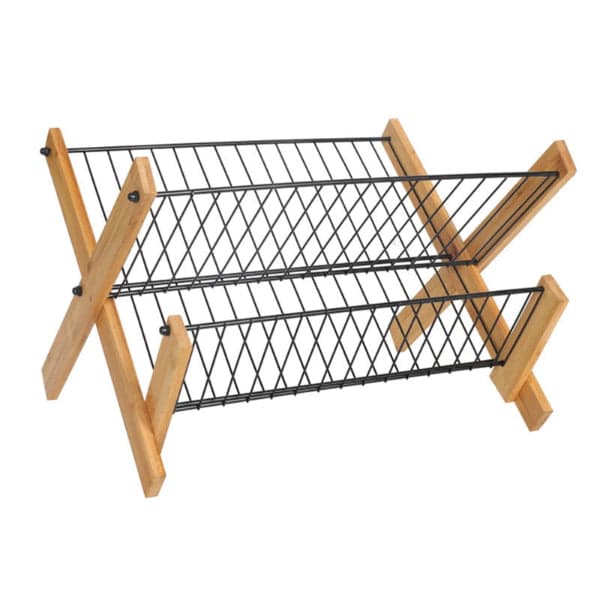 Dish Drying Rack - Bamboo Dish Rack Folding 2-Tier Collapsible Drainer Dish Drying Rack, photo 2