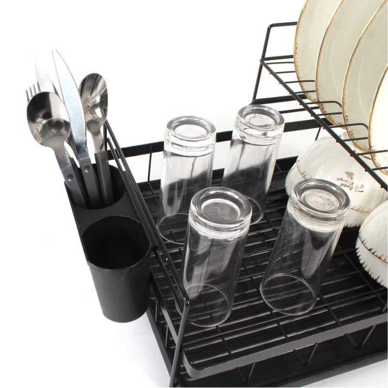 2-Tier Dish Rack Kitchen Stainless Steel Dish Drainer Rack with Drainboard, photo 5