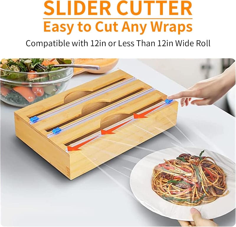 Tripple Layer Bamboo Plastic Cling Wrap Dispenser with Cutter, photo 3
