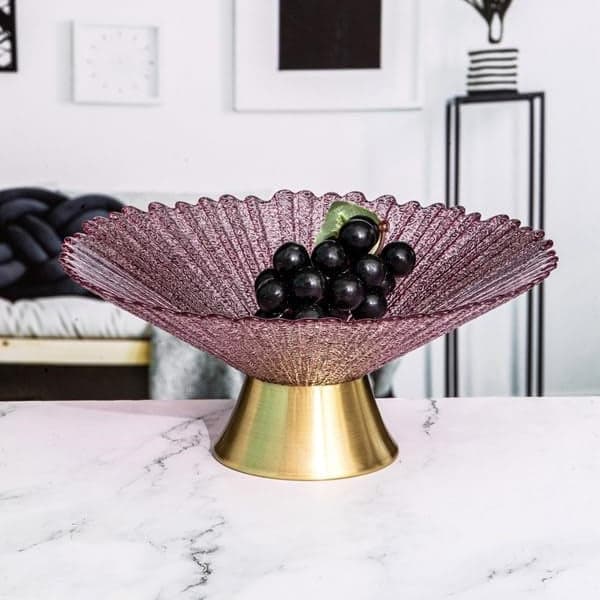 Decorative Footed Glass Plate Fruit Bowl (Maroon), photo 1