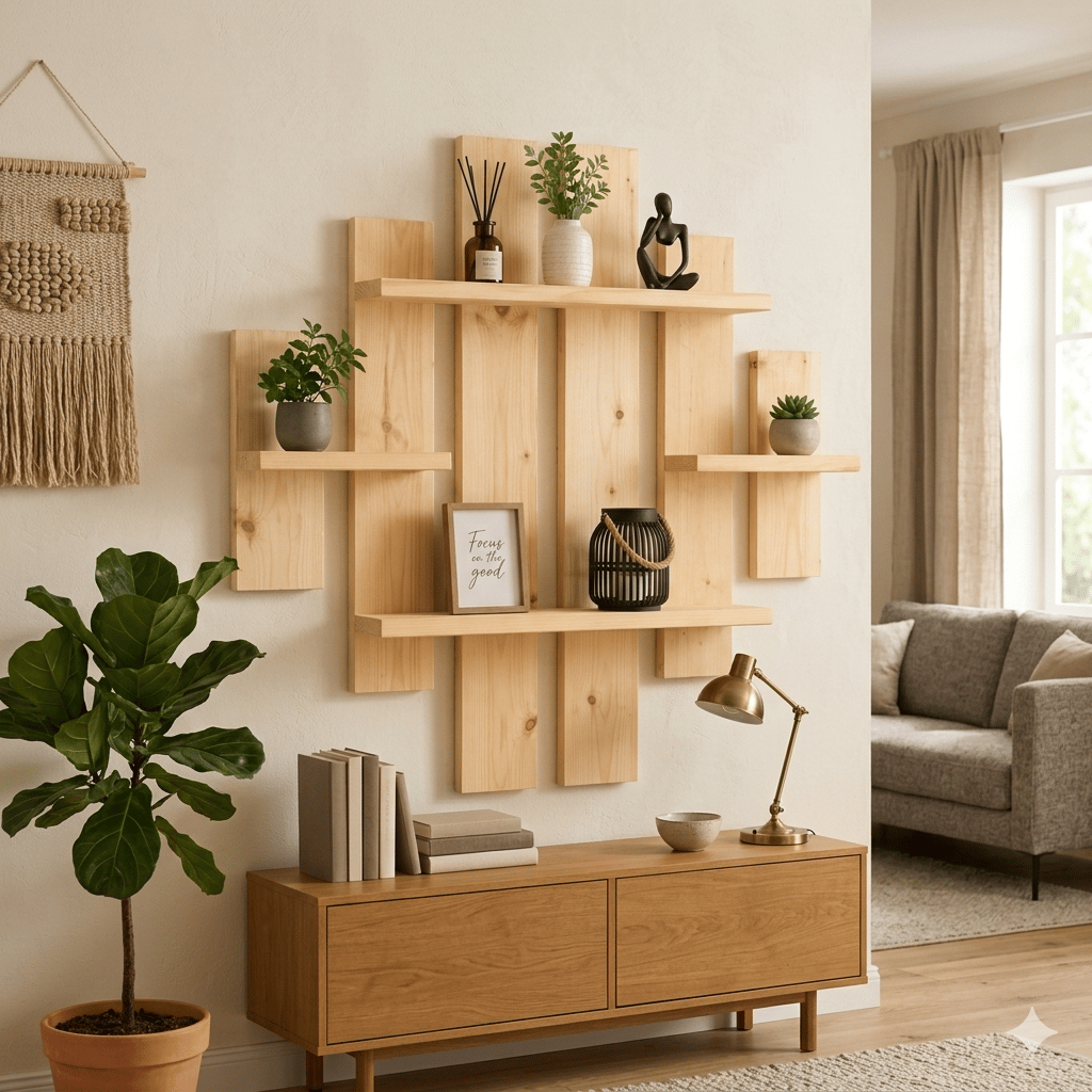 Multi-Tier Wall Mounted Wooden Modern Floating Wall Shelf for Plants, Books, Photo Frames and Home Décor, photo 4
