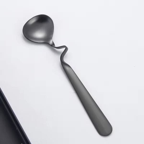 Curved Handle Spoons - Set of 6 Stainless Steel Curved Handle Stirring Twist Dessert Coffee Spoons, photo 1