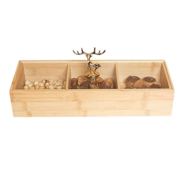 Multifunction Eco-Friendly 3-Section Bamboo Dry Fruit Snack Storage Box with Lid, photo 2