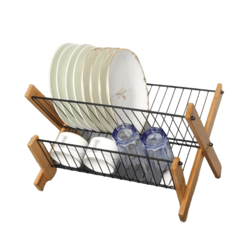 Dish Drying Rack - Bamboo Dish Rack Folding 2-Tier Collapsible Drainer Dish Drying Rack, photo 5