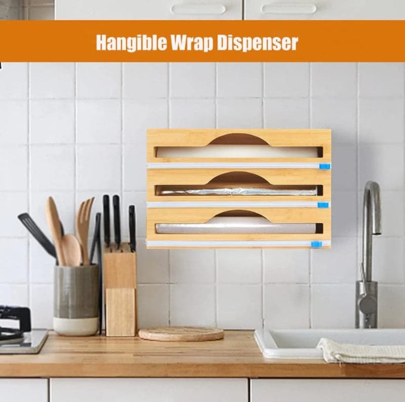 Tripple Layer Bamboo Plastic Cling Wrap Dispenser with Cutter, photo 4