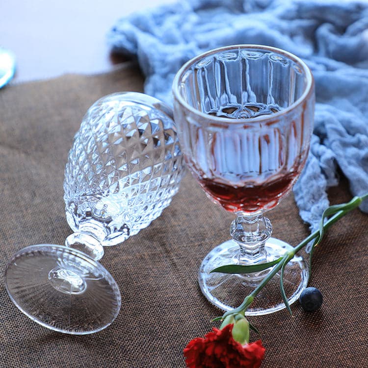 Embossed Wine Glass - 6 Piece Embossed Design Glassware Wine Glass Goblets Set, photo 6