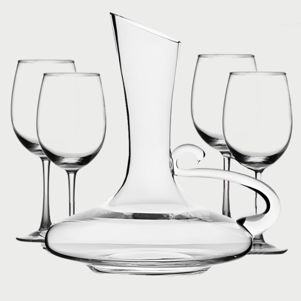 Wine Decanter Set - Stylish Oblique Opening Design Wine Decanter with Handle and Glasses (Set of 5), photo 1