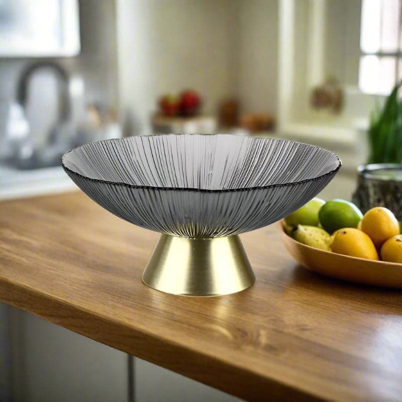 Decorative Footed Glass Plate Fruit Bowl (Gray), photo 1