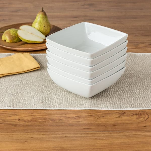 Serving Bowls - Set of 4 White Ceramic Square Modern 17.5cm Serving Bowls, photo 5
