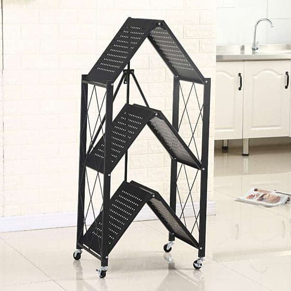 Collapsible Storage Cart - Wheeled 3 Tier Steel Collapsible Utility Cart in Black, photo 4
