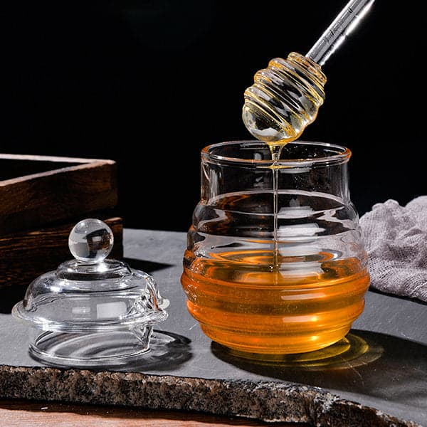 Glass Honey Jar - Clear Borosilicate Glass Honey Jar with Dipper and Dustproof Lid, photo 1