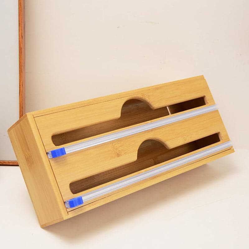 Double Layer Bamboo Plastic Cling Wrap Dispenser with Cutter, photo 3