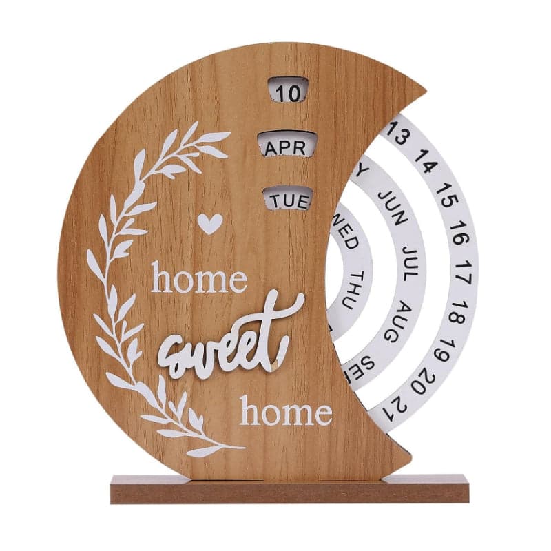 Moon-Shaped Manual Rotating Wooden Disc Perpetual Calendar, photo 2