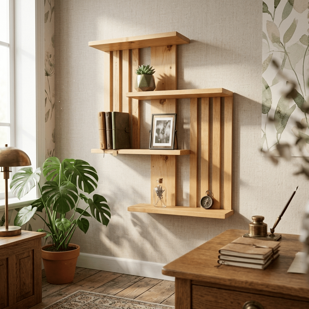 Multi-Tier Wall Mounted Wooden Modern Floating Wall Shelf for Plants, Books, Photo Frames and Home Décor, photo 5