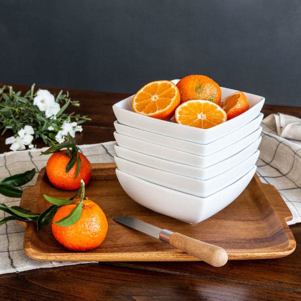 Serving Bowls - Set of 4 White Ceramic Square Modern 17.5cm Serving Bowls, photo 4