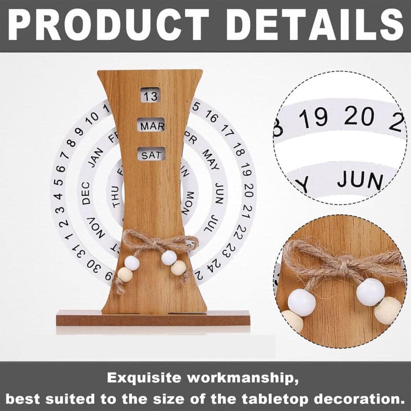 Ferris Wheel-Shaped Manual Rotating Wooden Disc Perpetual Calendar, photo 3