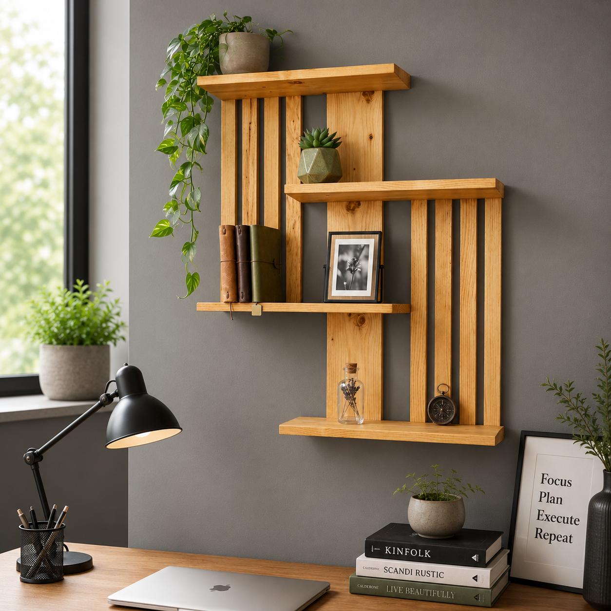 Multi-Tier Wall Mounted Wooden Modern Floating Wall Shelf for Plants, Books, Photo Frames and Home Décor, photo 4
