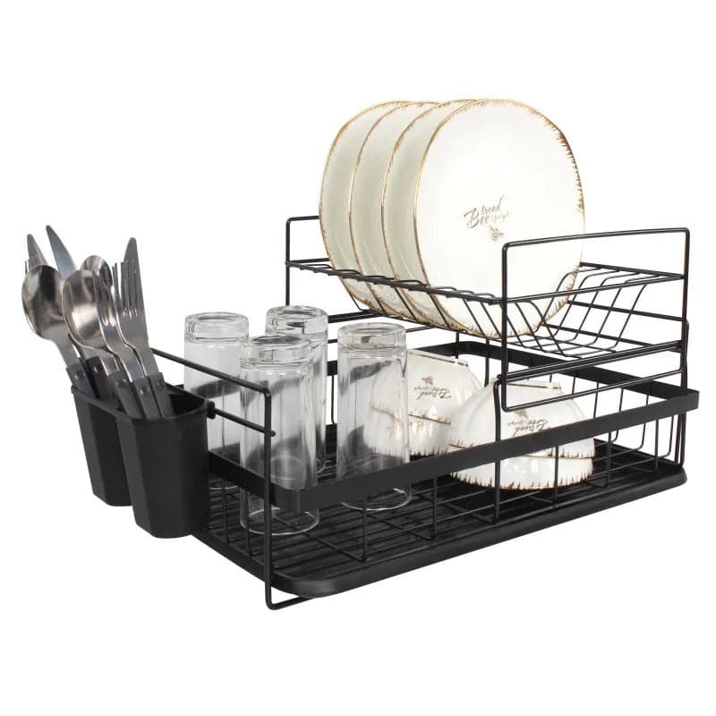 2-Tier Dish Rack Kitchen Stainless Steel Dish Drainer Rack with Drainboard, photo 2
