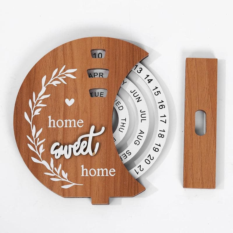 Moon-Shaped Manual Rotating Wooden Disc Perpetual Calendar, photo 5