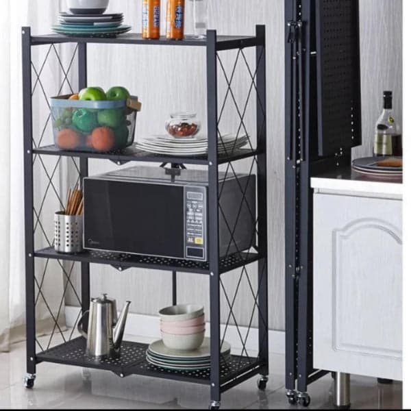 Collapsible Storage Cart - Wheeled 4 Tier Steel Collapsible Utility Cart in Black, photo 1