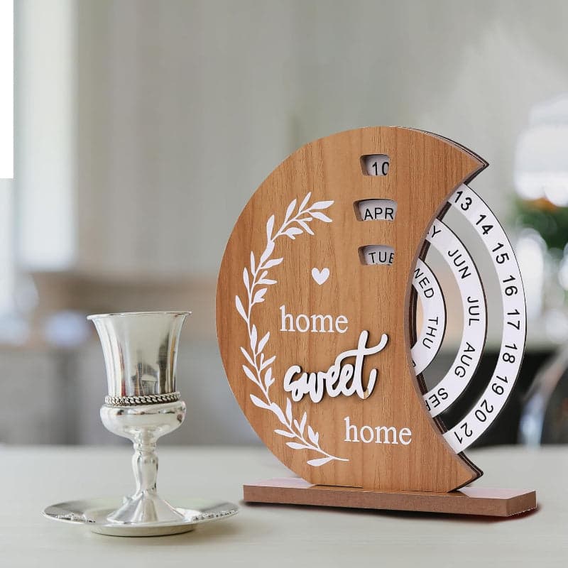 Moon-Shaped Manual Rotating Wooden Disc Perpetual Calendar, photo 3