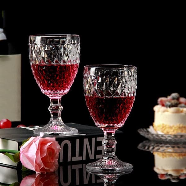 Embossed Wine Glass - 6 Piece Embossed Design Glassware Wine Glass Goblets Set, photo 1