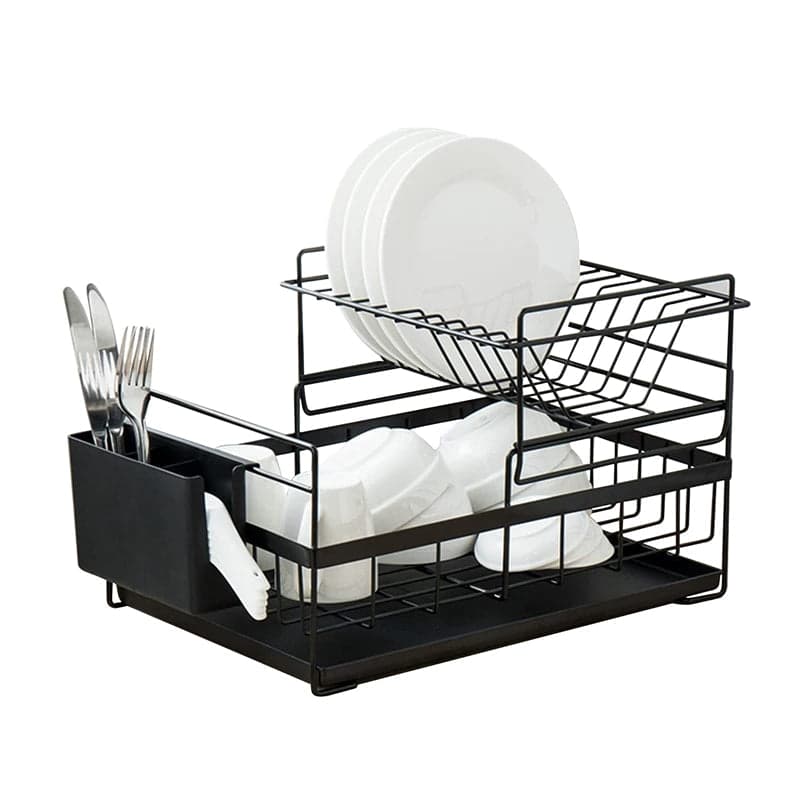 2-Tier Dish Rack Kitchen Stainless Steel Dish Drainer Rack with Drainboard, photo 4