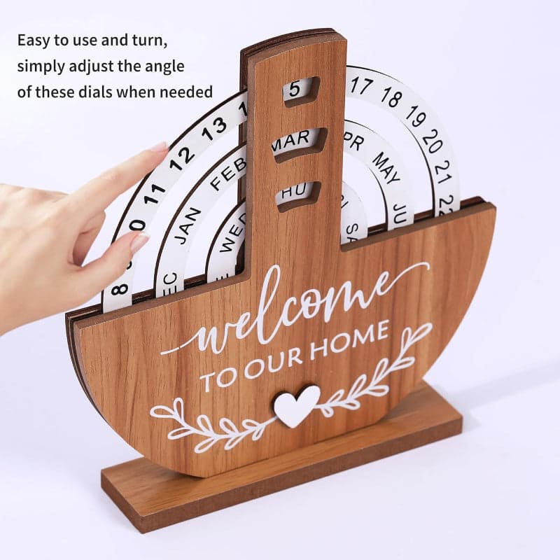 Shovel-Shaped Manual Rotating Wooden Disc Perpetual Calendar, photo 3