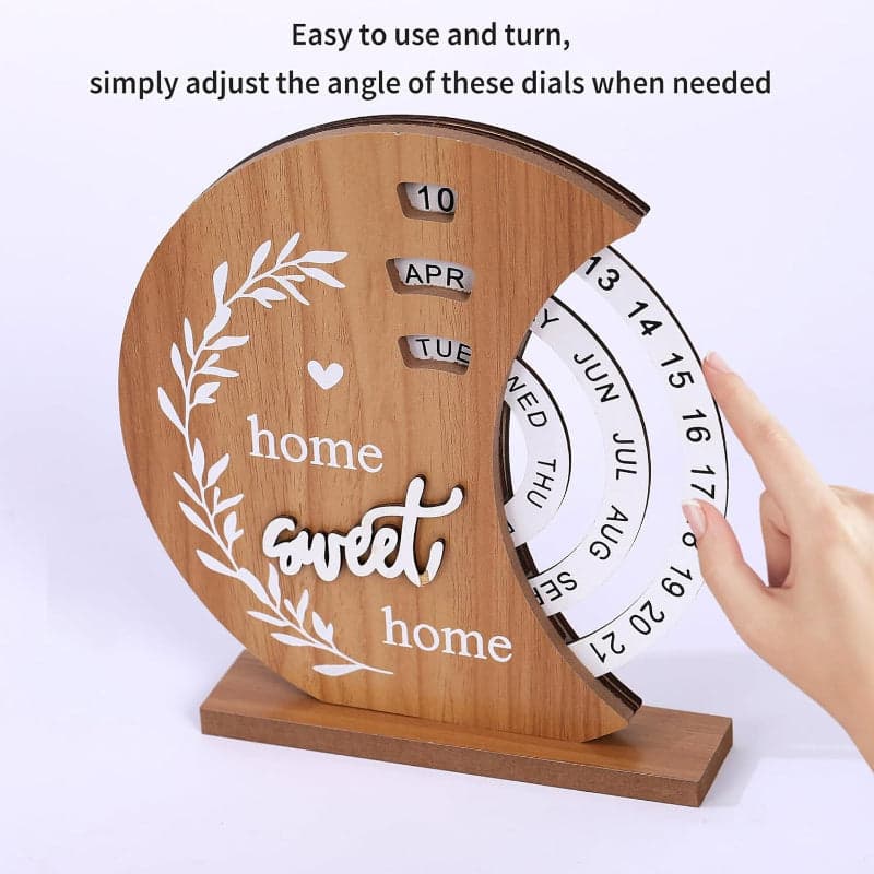 Moon-Shaped Manual Rotating Wooden Disc Perpetual Calendar, photo 4