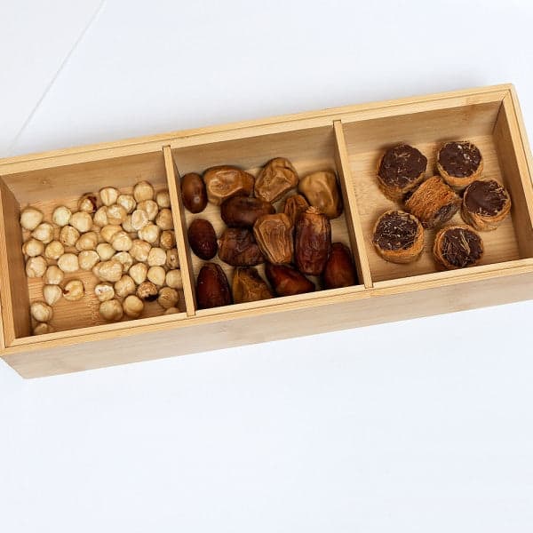 Multifunction Eco-Friendly 3-Section Bamboo Dry Fruit Snack Storage Box with Lid, photo 4