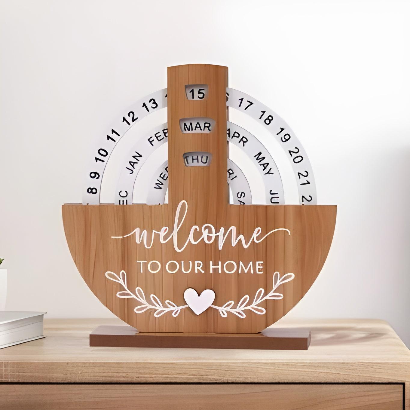 Shovel-Shaped Manual Rotating Wooden Disc Perpetual Calendar, photo 1