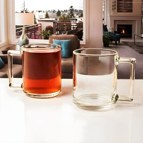 Glass Coffee Mugs - Set of 4 Clear Glass Tea Coffee Mugs with Handle for Easy Grip (255ml), photo 3
