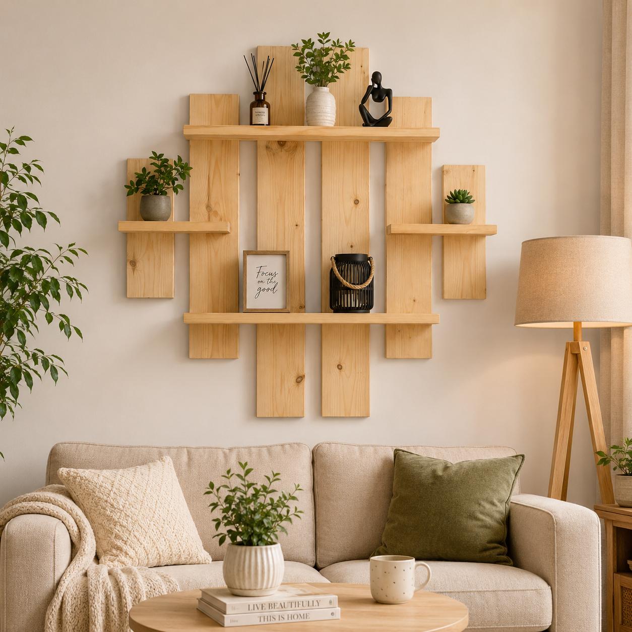 Multi-Tier Wall Mounted Wooden Modern Floating Wall Shelf for Plants, Books, Photo Frames and Home Décor, photo 5